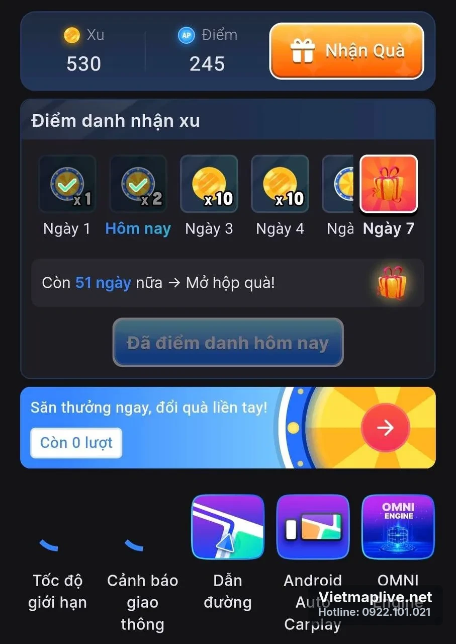 Chúc mừng bạn nhận được gói nâng cấp VietMap Live OMNI miễn phí
