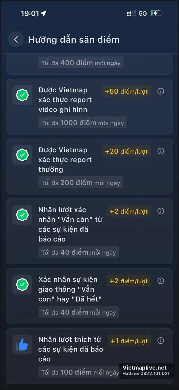 Chi tiết cách tích điểm trên VietMap Live