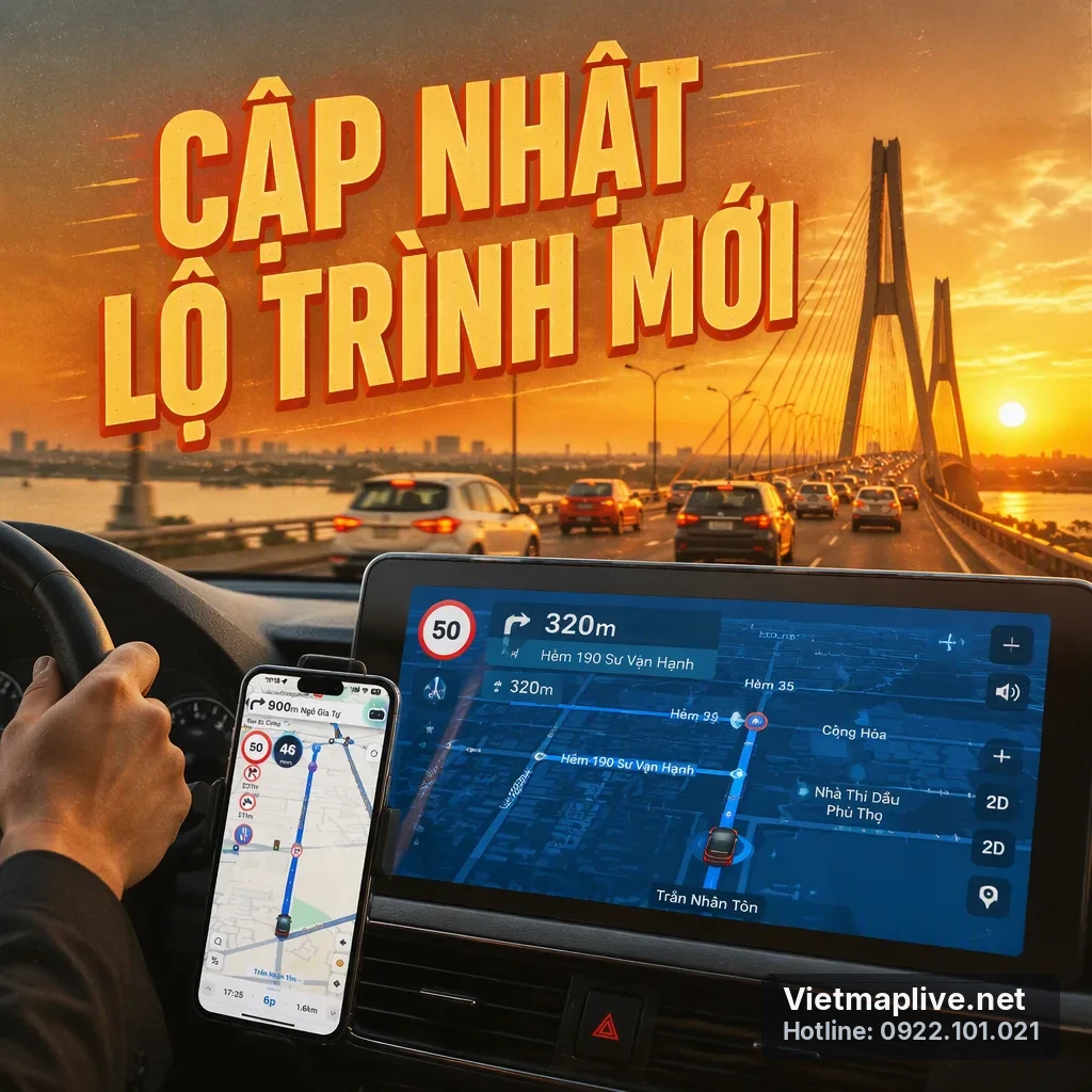 Giao diện VietMap Live hiển thị lộ trình thay thế trên điện thoại