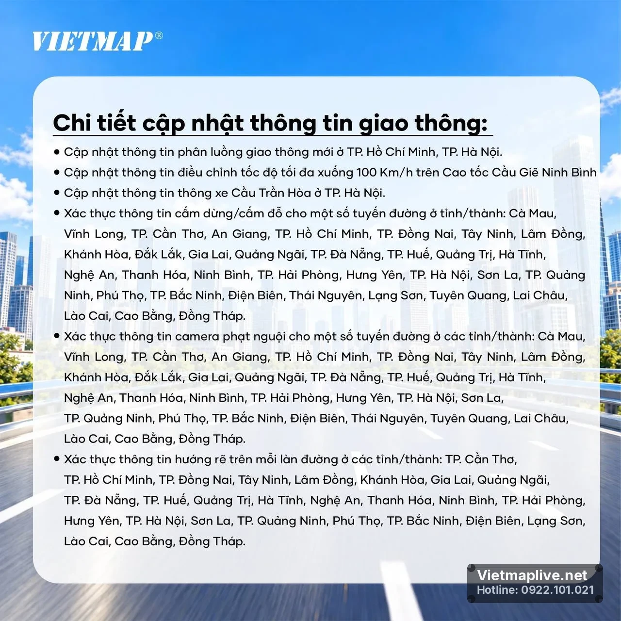 Chi tiết thay đổi giao thông tại nhiều tỉnh thành trên VietMap Live tuần 3 tháng 10