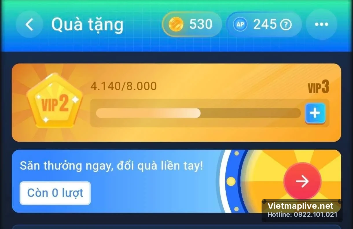 Thanh tiến trình cấp độ VIP và điểm thưởng trong VietMap Live