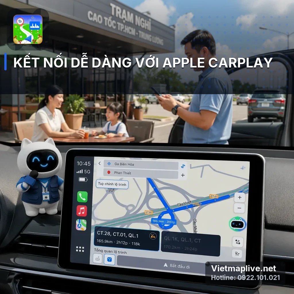 Màn hình xe hiển thị VietMap Live qua Apple CarPlay