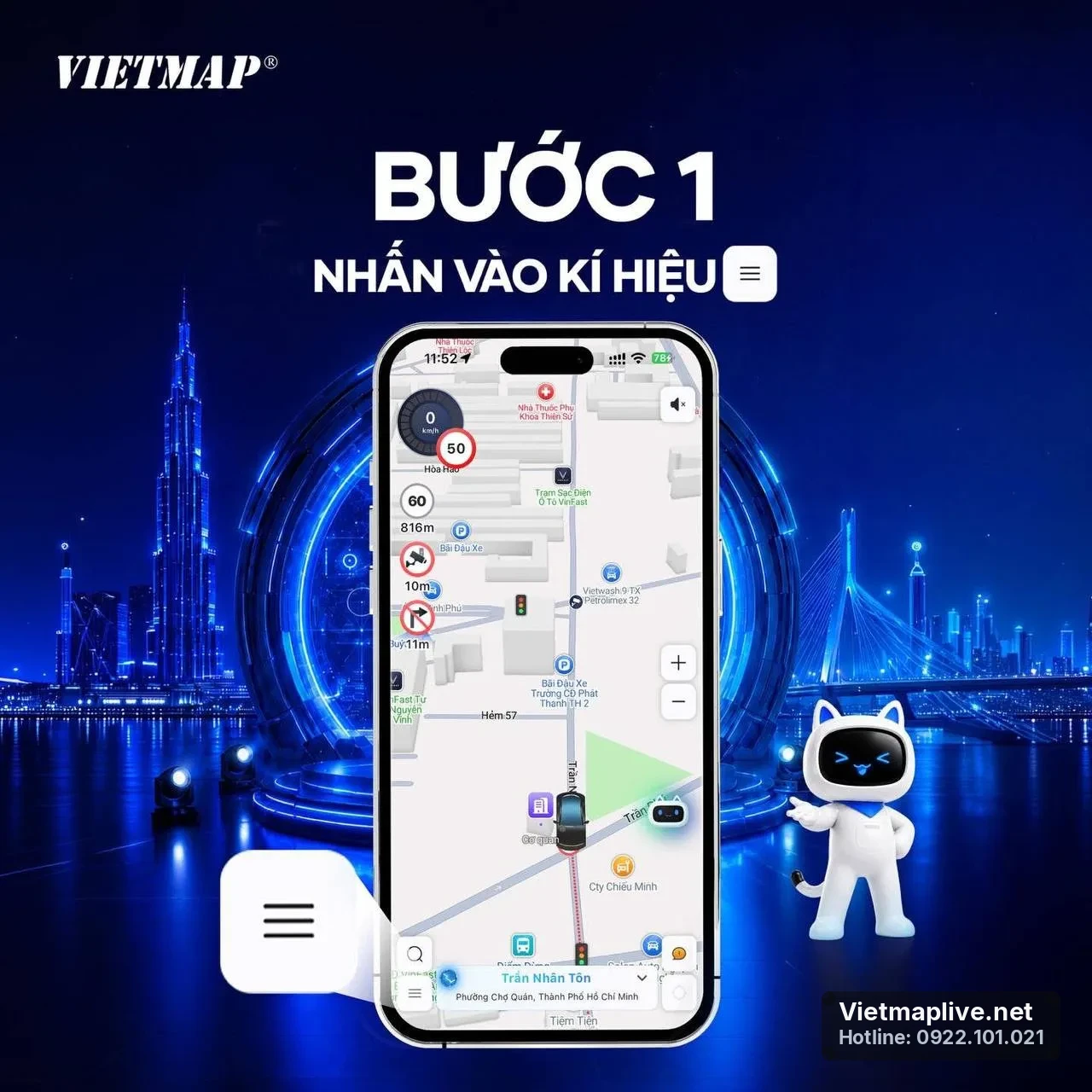 Hướng dẫn truy cập biểu tượng menu ứng dụng VietMap Live