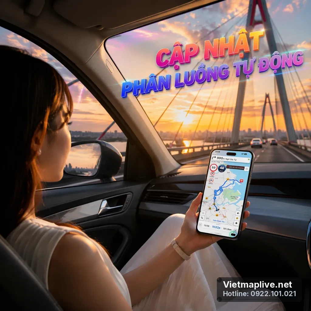 Tài xế sử dụng VietMap Live trên điện thoại để xem lộ trình tại Tân Định