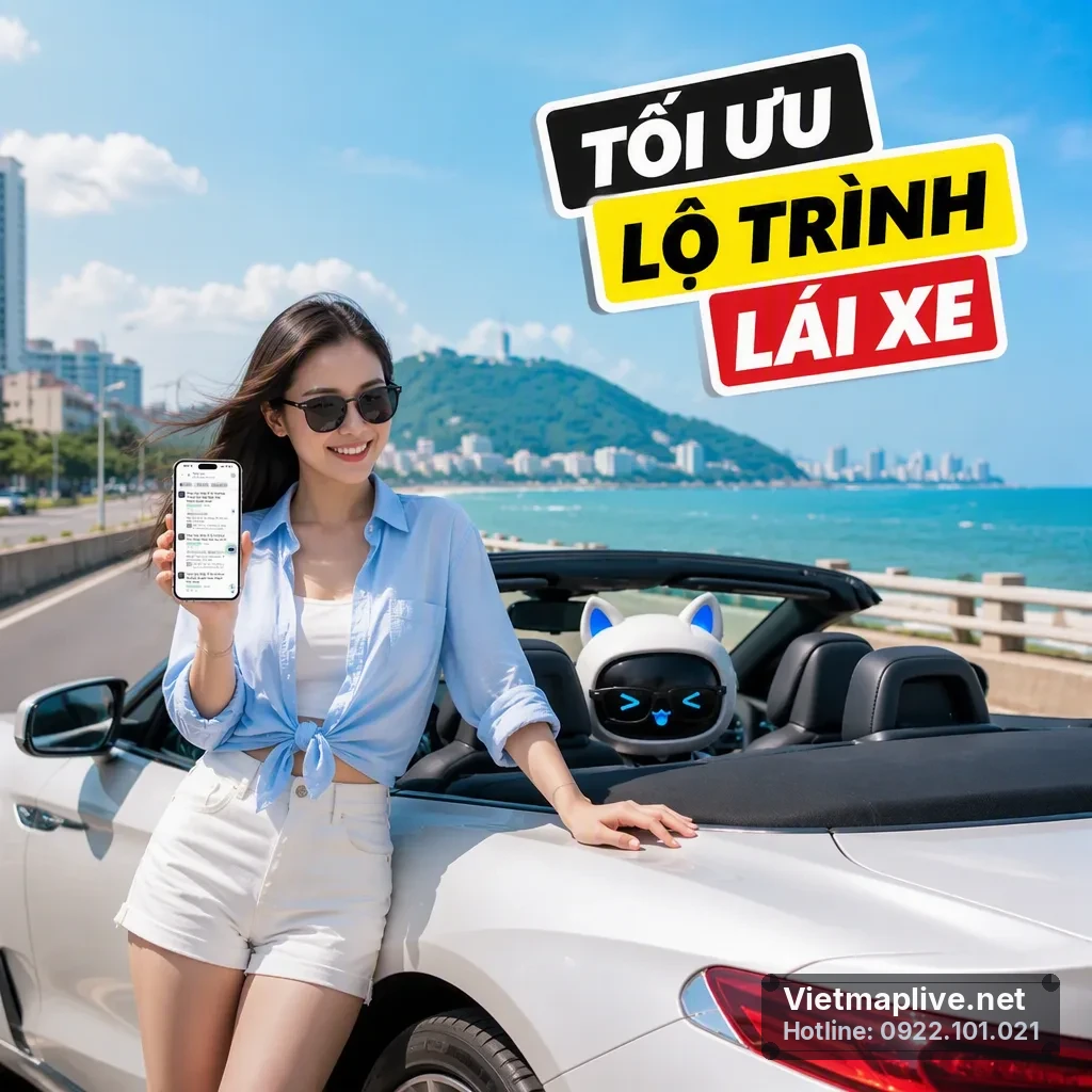 Màn hình ô tô hiển thị lộ trình tối ưu trên VietMap Live