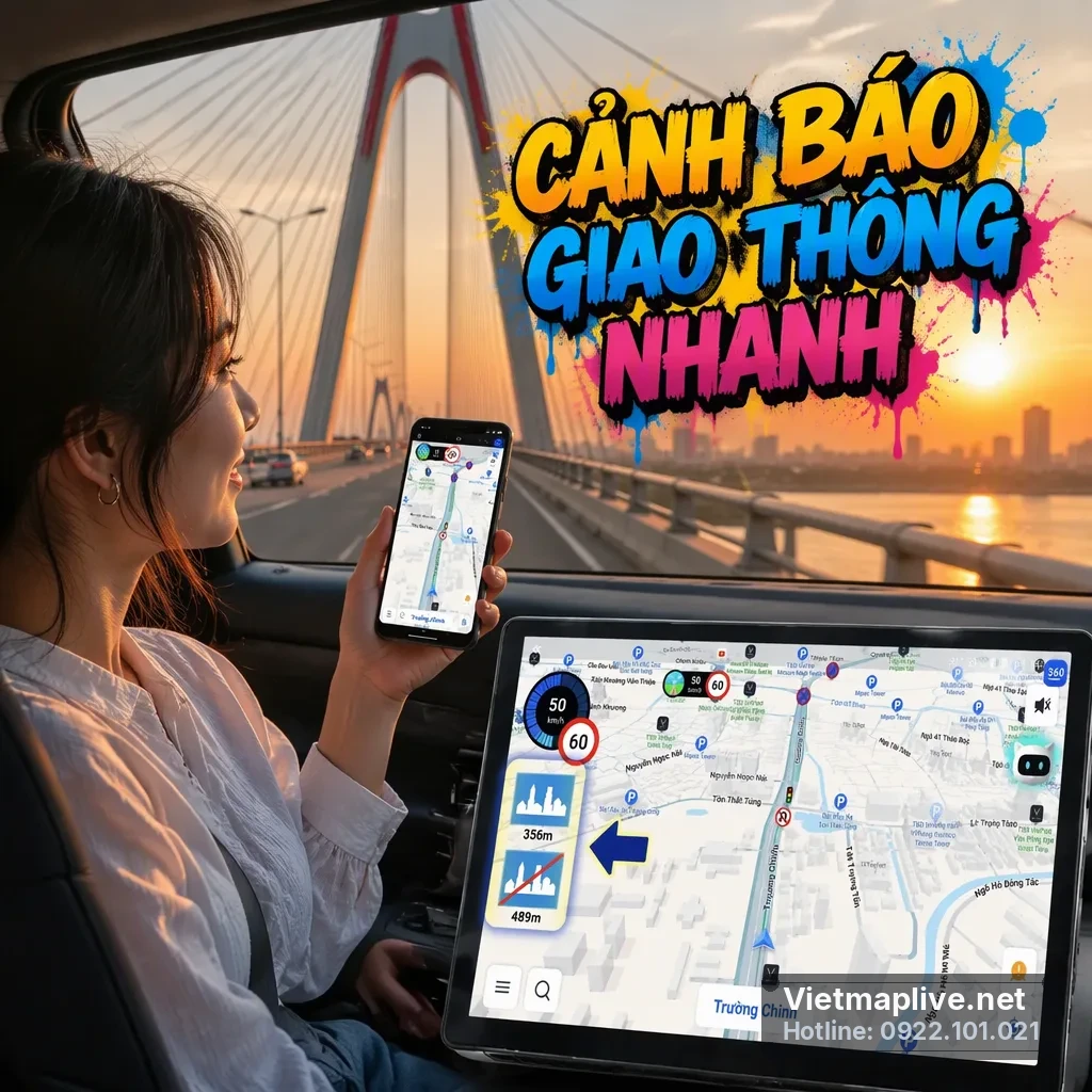 Thông báo cảnh báo giao thông trên VietMap Live về đường 72m bị đóng