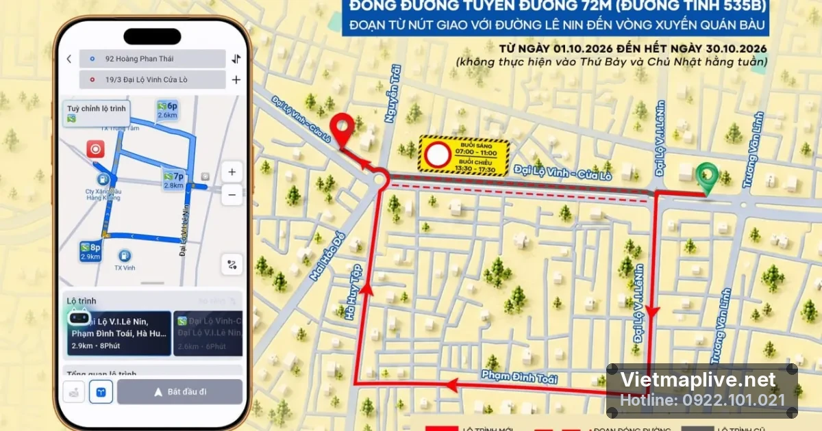 VietMap Live Cập Nhật Đóng Đường 72m Nghệ An: Tài Xế Cần Biết Gì?