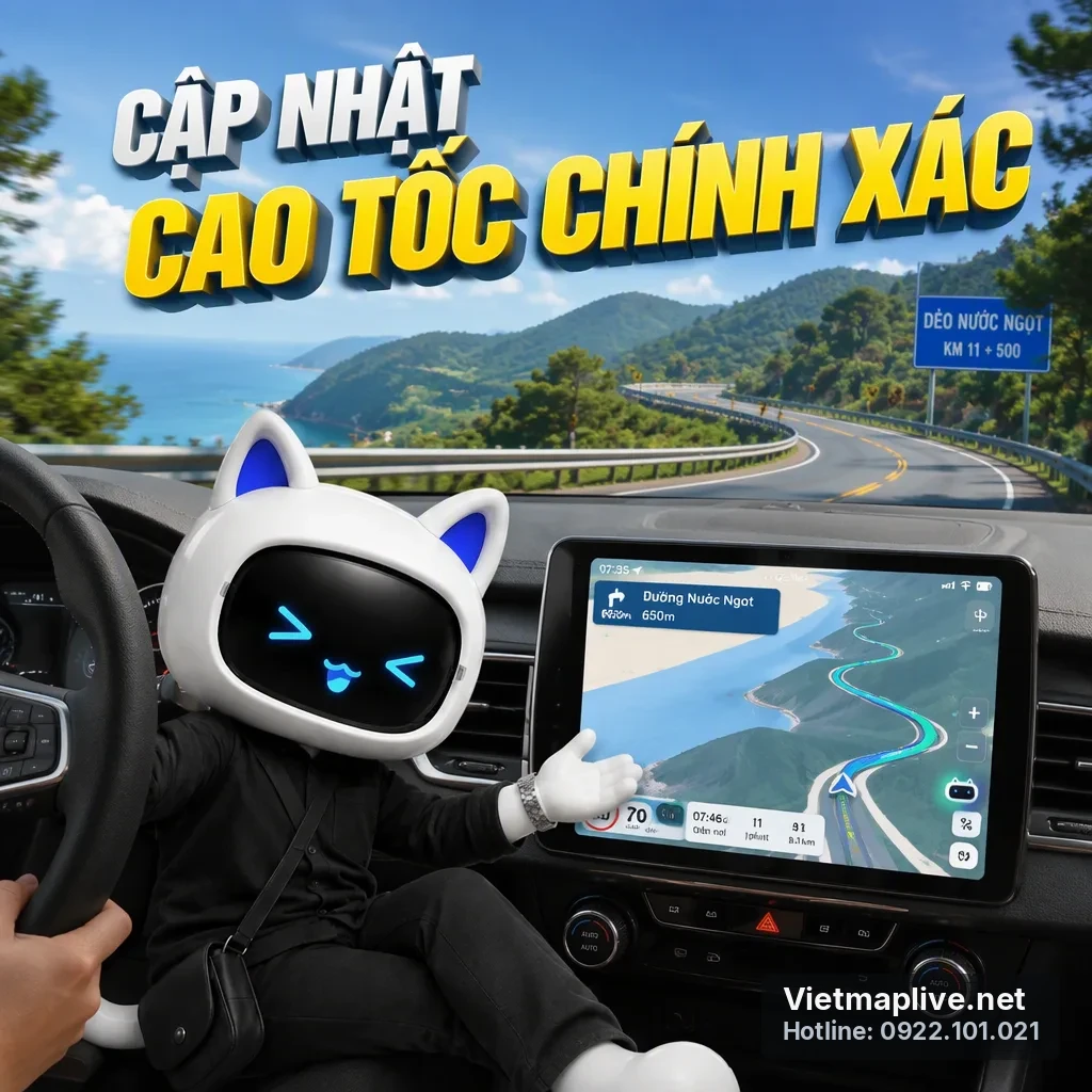Màn hình VietMap Live hiển thị lộ trình trên cao tốc Bến Lức - Long Thành