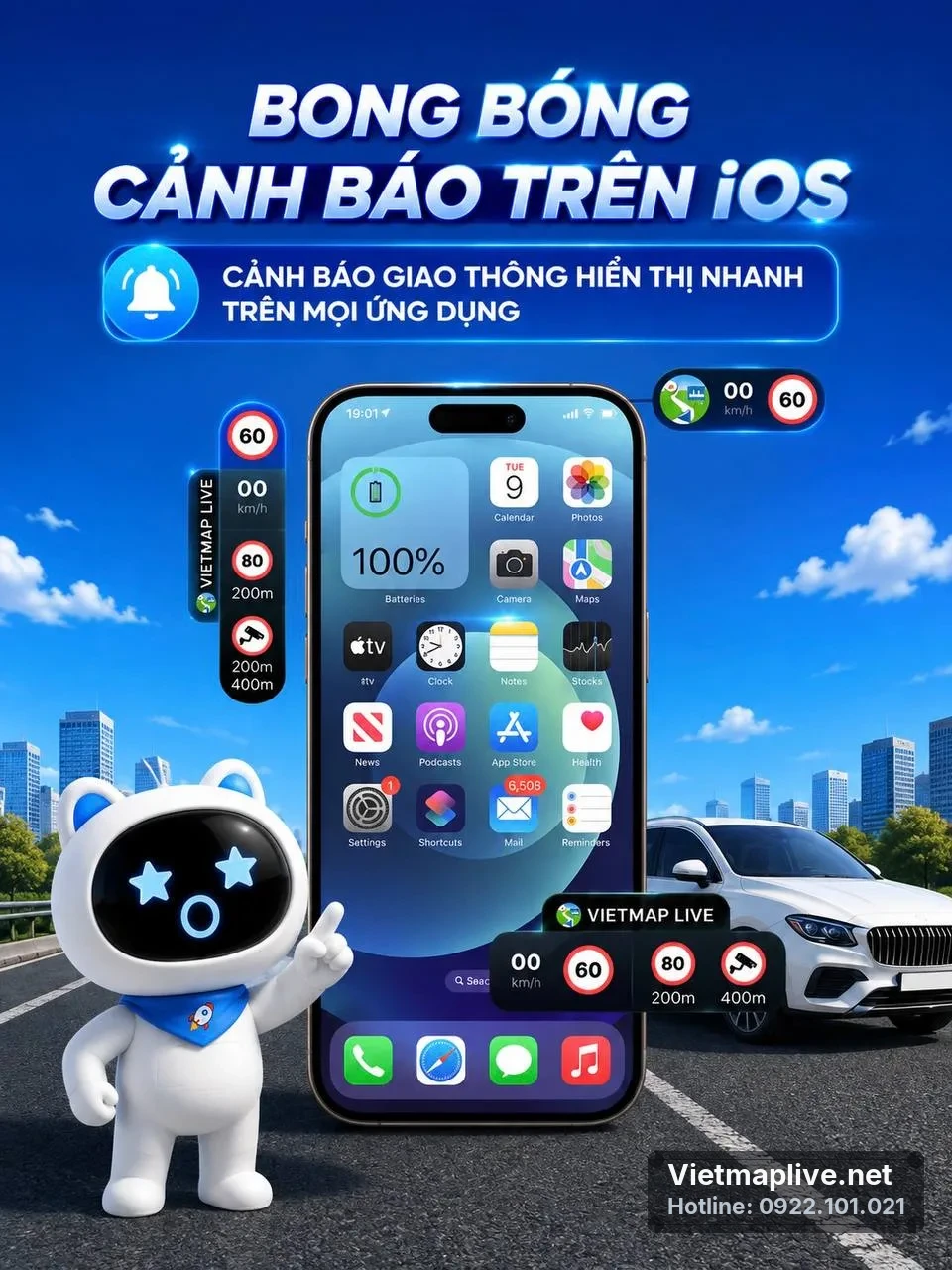 Bong bóng cảnh báo giao thông trên màn hình iPhone khi sử dụng các ứng dụng khác.